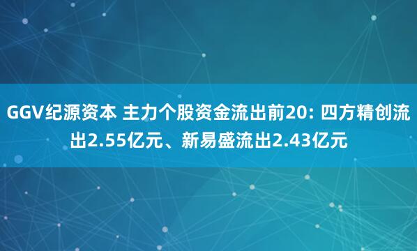 GGV纪源资本 主力个股资金流出前20: 四方精创流出2.55亿元、新易盛流出2.43亿元